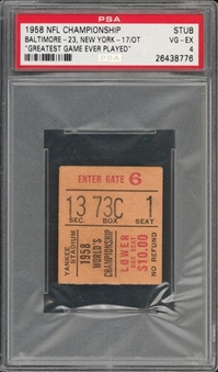 1958 Baltimore Colts Historic NFL Championship Ticket Stub From The Greatest Game Ever Played - PSA VG-EX 4 "1 of 1!"